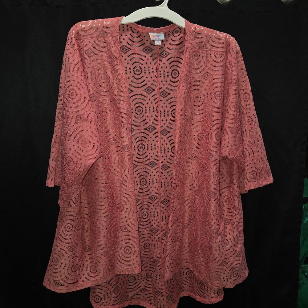 NWT LuLaRoe Womens Sz M Pink Lace Crochet Cardigan Kimono Boho Shacket Layer